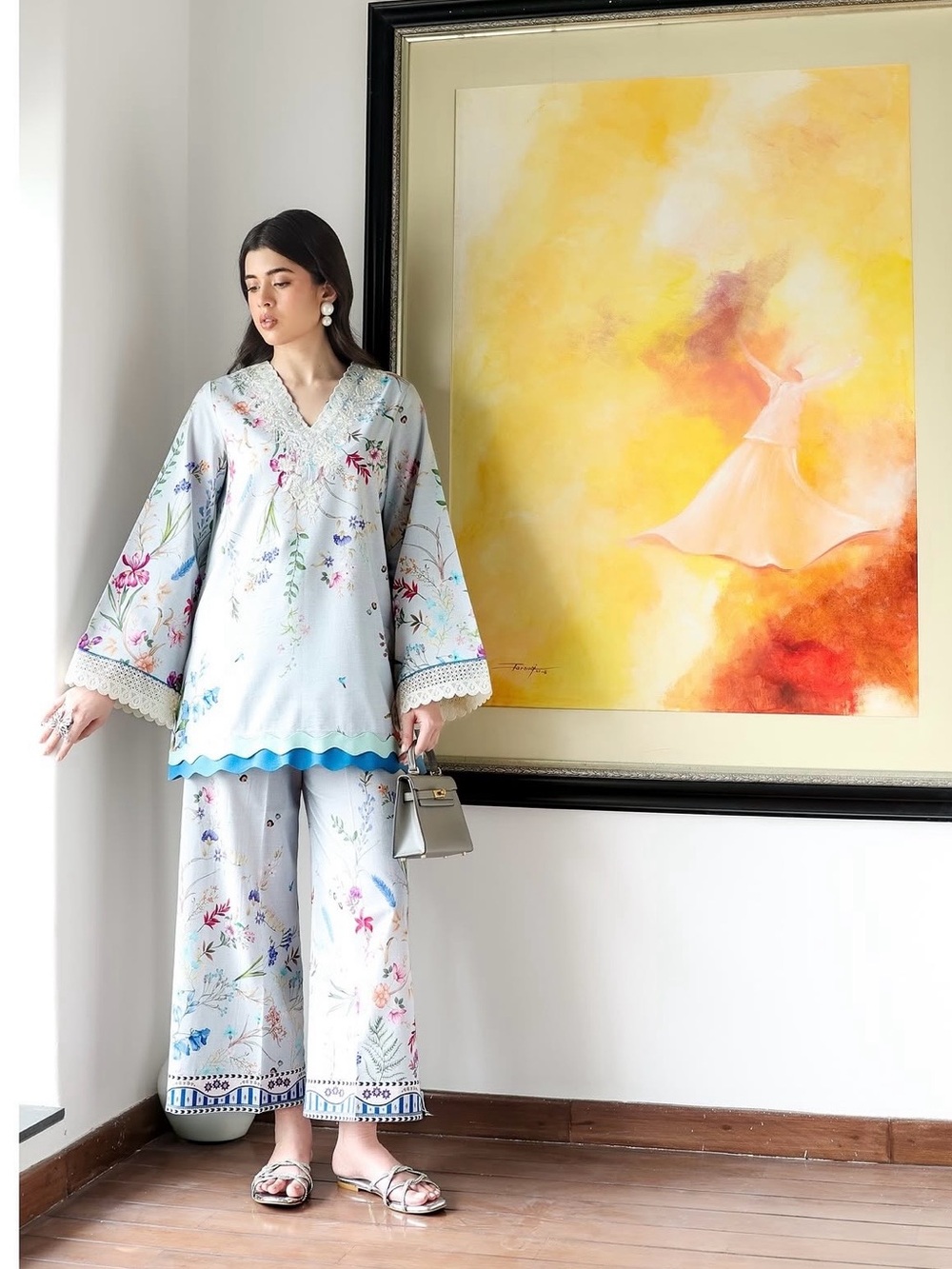 Light Blue Floral Long Sleeve Women's Co-Ord Set